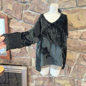 Vintage  Pogee Womens Velvet Peasant  Top Whimsigoth Witchy embroidered  XXL